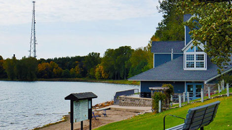 Beach front of Parkers Lake Park in Plymouth, Minnesota