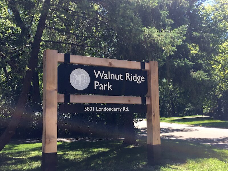 Sign of Walnut Ridge Park in Edina, Minnesota