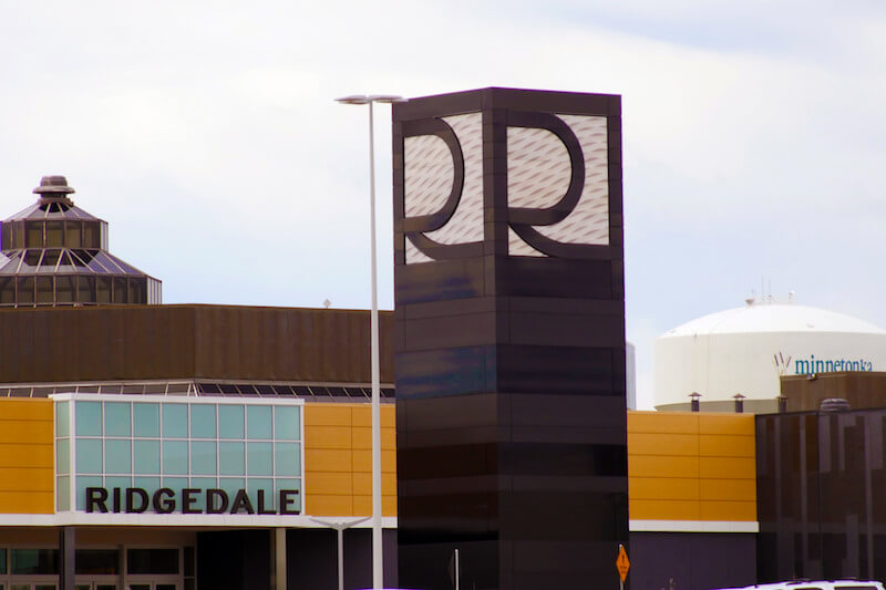 Ridgedale Mall entrance with Minnetonka water tower in the background